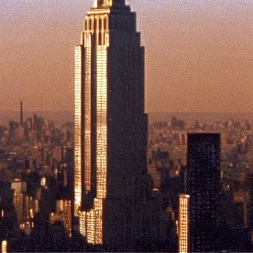 Image similar to sahara sand destroying empire state building, in american psycho ( 1 9 9 9 )