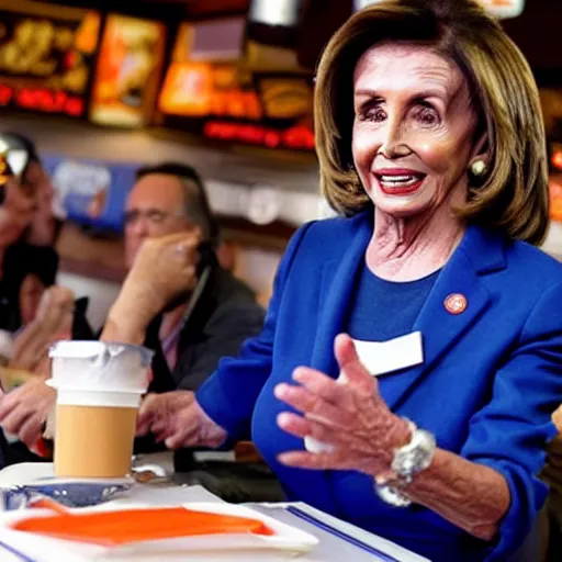 Prompt: nancy pelosi working at hooters