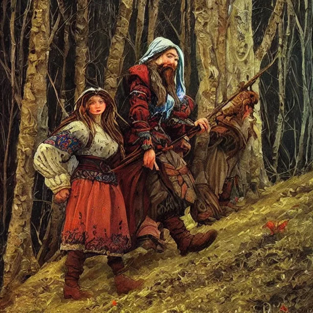 Image similar to russian folk fairytale, story, fable, dramatic, fantasy art, an ultrafine detailed painting, academic art, artstation, by pavel korin, viktor vasnetsov