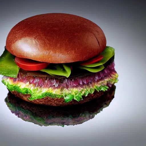 Image similar to a hybrid crystal hamburger crystal, digital art, dramatic product photography