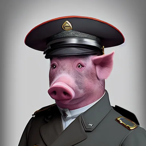 Prompt: matte painting of a pig headed general wearing uniform