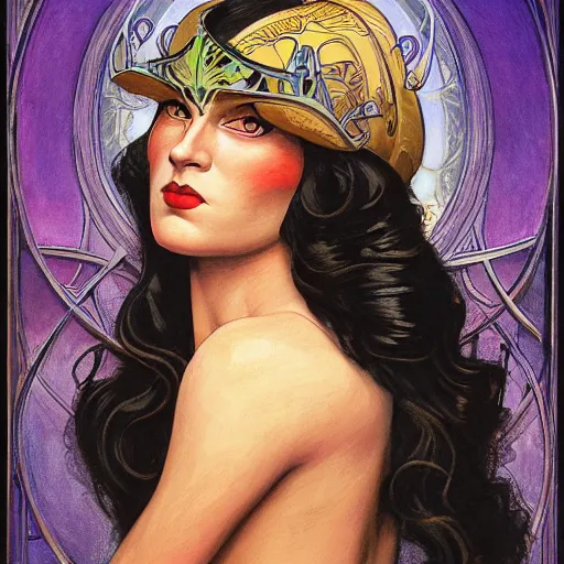 Image similar to an art nouveau, ( streamline moderne ), multi - ethnic and multi - racial portrait in the style of donato giancola and anna dittmann and charles dulac. very large, clear, expressive, and intelligent eyes. symmetrical, centered, ultrasharp focus, dramatic lighting, photorealistic digital matte painting, intricate ultra detailed background.