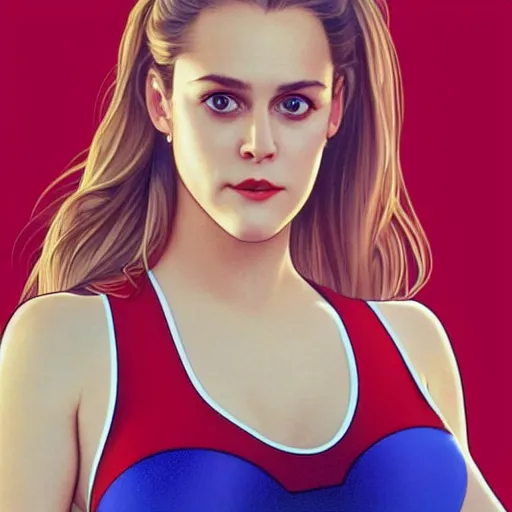 Prompt: of 9 0 s alicia silverstone wearing a red v - neck one - piece swimsuit symmetrical face concept art, octane render unreal engine meta humans, smooth, sharp focus, illustration, art by artgerm and greg rutkowski and alphonse mucha trending on artstation