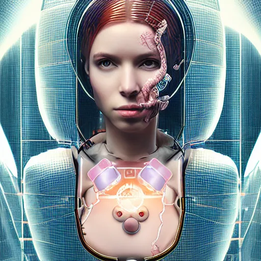 Prompt: female android with disrupting organs showed in a water bubble, neoclassical style, cyberpunk style, cameo, gems, gold, bones, 8k, details, studio lighting, realism