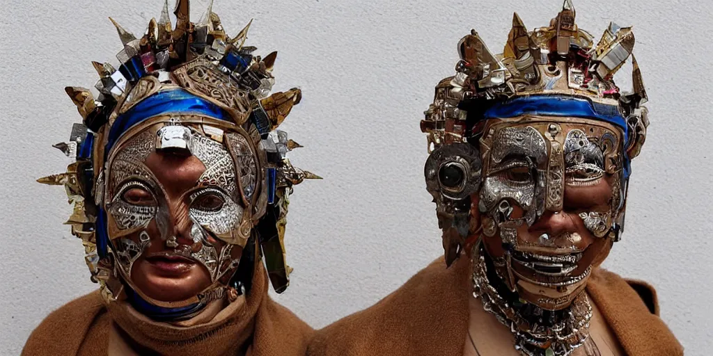 Prompt: a beautiful cyborg made of ceremonial moroccan maske