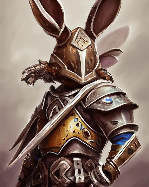 Image similar to Rabbit Knight, Skull helmet, digital painting, hearthstone art