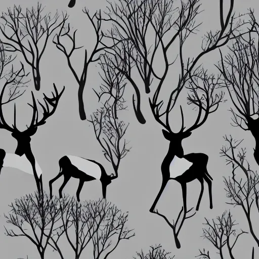 Prompt: negative space, deer, silhouette of a forest