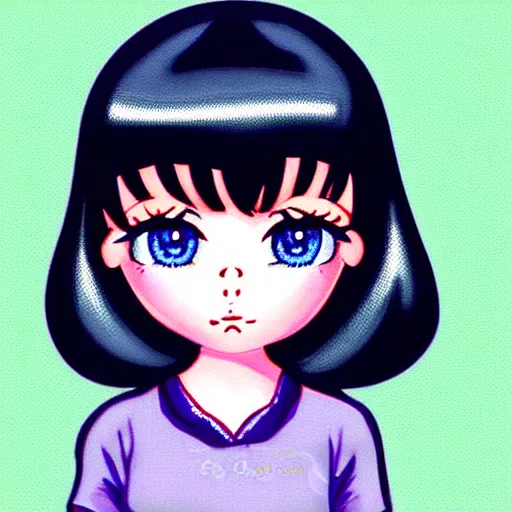 Image similar to the sprite logo personified as a cute sprite themed cartoon girl in the style of lavender town, margaret keane, large dark eyes, extremely detailed and colorful eyes.