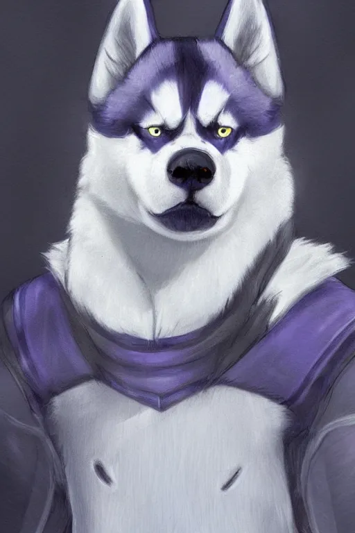 Prompt: a character design of a husky hero, portrait painting, anime, humanoid, anthropomorphic, personify, furry