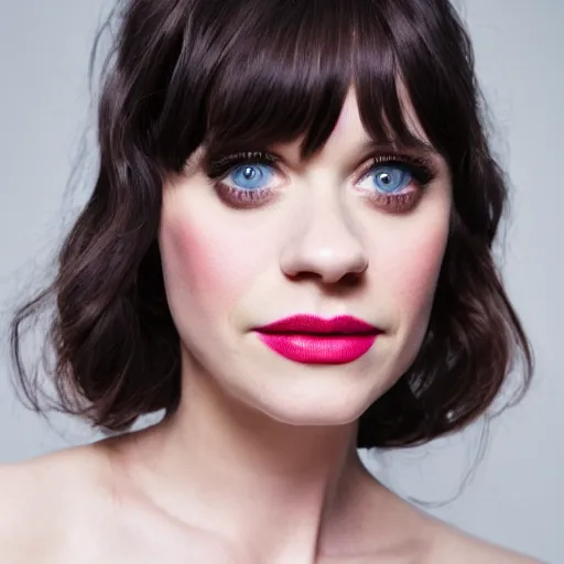 Image similar to Zooey Deschanel modeling in Victoria's Secret, make-up, XF IQ4, f/1.4, ISO 200, 1/160s, 8K, RAW, unedited, symmetrical balance, in-frame, Face-Aware Liquify