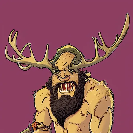 Prompt: hairy barbarian with moose head by josan gonzales and james gurney