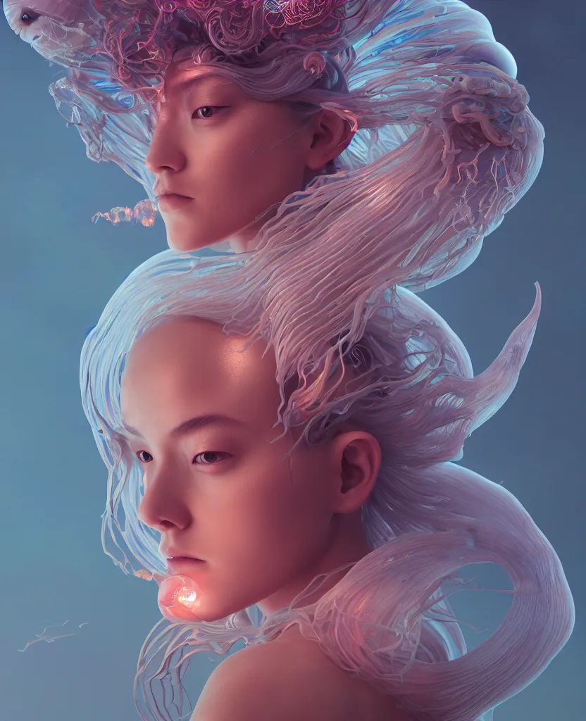 Image similar to goddess portrait. jellyfish phoenix head. intricate artwork by Tooth Wu and wlop and beeple. octane render, trending on artstation, greg rutkowski very coherent symmetrical artwork. cinematic, hyper realism, high detail, octane render, 8k