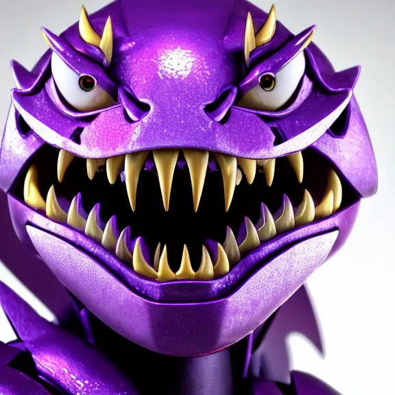 Image similar to high quality close up headshot of a cute beautiful stunning robot anthropomorphic female dragon, with sleek silver armor, purple flesh, glowing LED eyes, facing the camera, high quality maw open and about to eat you, you being dragon food, the open maw being detailed and soft, with purple mawflesh, sharp teeth, soft lulling tongue, highly detailed digital art, furry art, anthro art, sci fi, warframe art, destiny art, high quality, 3D realistic, dragon mawshot, maw art, furry mawshot, macro art, dragon art, Furaffinity, Deviantart