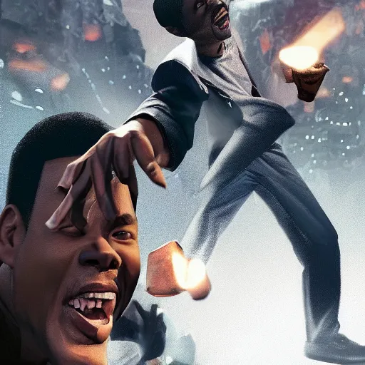 Image similar to chris rock slapping will smith, shadow harsh lights, dramatic scene, hyper detailed, digital art, trending in artstation, cinematic lighting, studio quality, smooth render, unreal engine 5 rendered, octane rendered