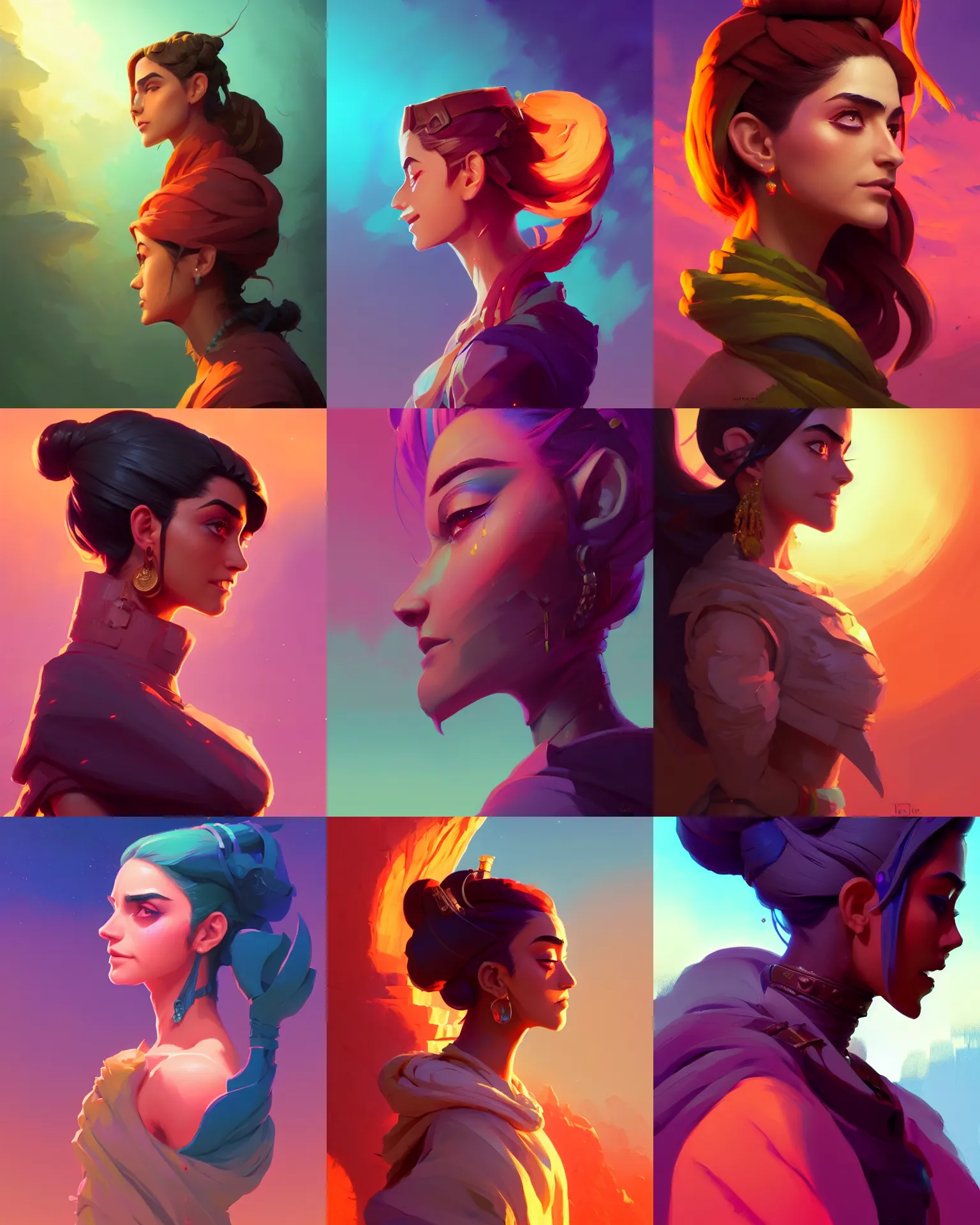 Prompt: side - profile portrait, maya ali mage, gloomhaven, dynamic lighting, gaudy colors, octane render aesthetic, matte painting concept art, official fanart behance hd artstation by jesper ejsing, by rhads and makoto shinkai and lois van baarle and ilya kuvshinov and rossdraws