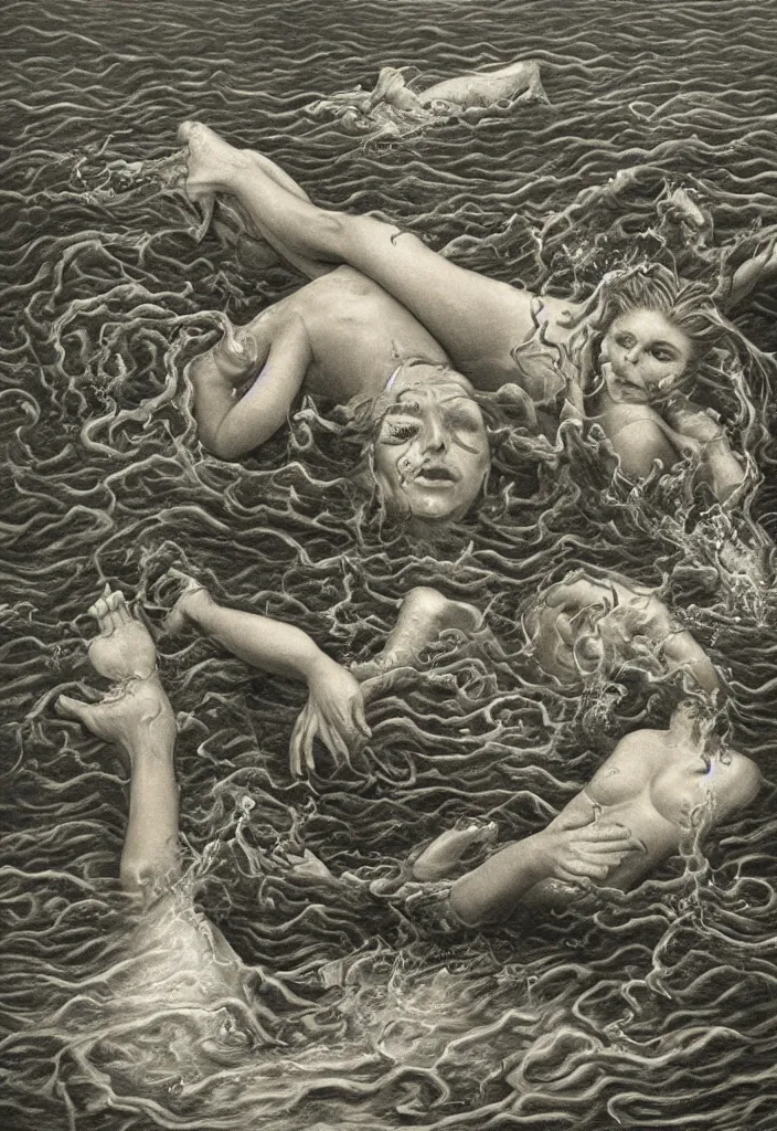 Image similar to highly detailed surrealist art about drowning slowly