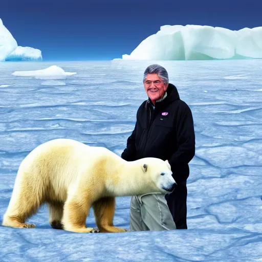 Image similar to Joe Manchin and a polar bear as best friends in the arctic; digital art; 4k,