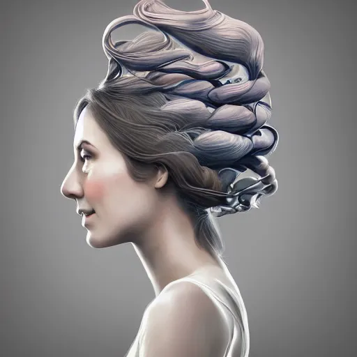 Prompt: a picture of a woman with a spiral in her hair, an airbrush painting by marco mazzoni, featured on zbrush central, generative art, zbrush, behance hd, airbrush art