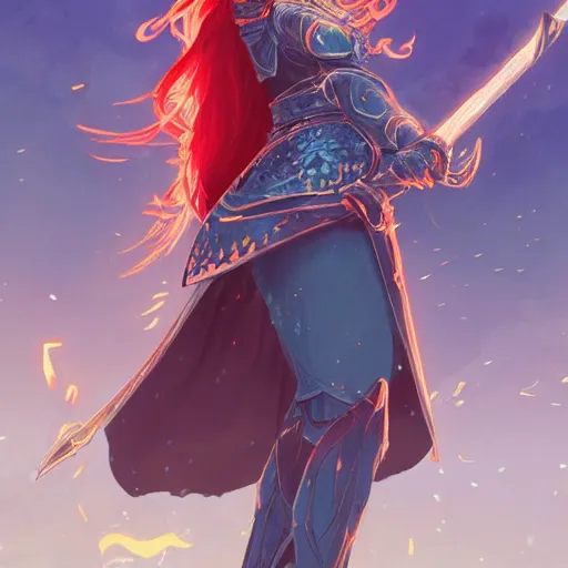 Prompt: a female elven cleric with red long hair in a very good beautiful heavy scale armor, wearing a cape, casting a fire spell, dungeon background, magical, bright, colorful, fantastic lighting, amazing details, 4 k uhd, illustration by hayao miyazaki and makoto shinkai and ilya kuvshinov, artstation, pixiv,