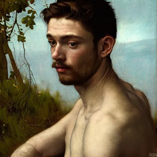 Prompt: Handsome young man overcoming loneliness, in the style of Edgar Maxence and Caravaggio and Michael Whelan and Caravaggio artistic, intricate drawing, light brazen, realistic fantasy, extremely detailed and beautiful aesthetic face, establishing shot, 8k resolution, dramatic lighting man