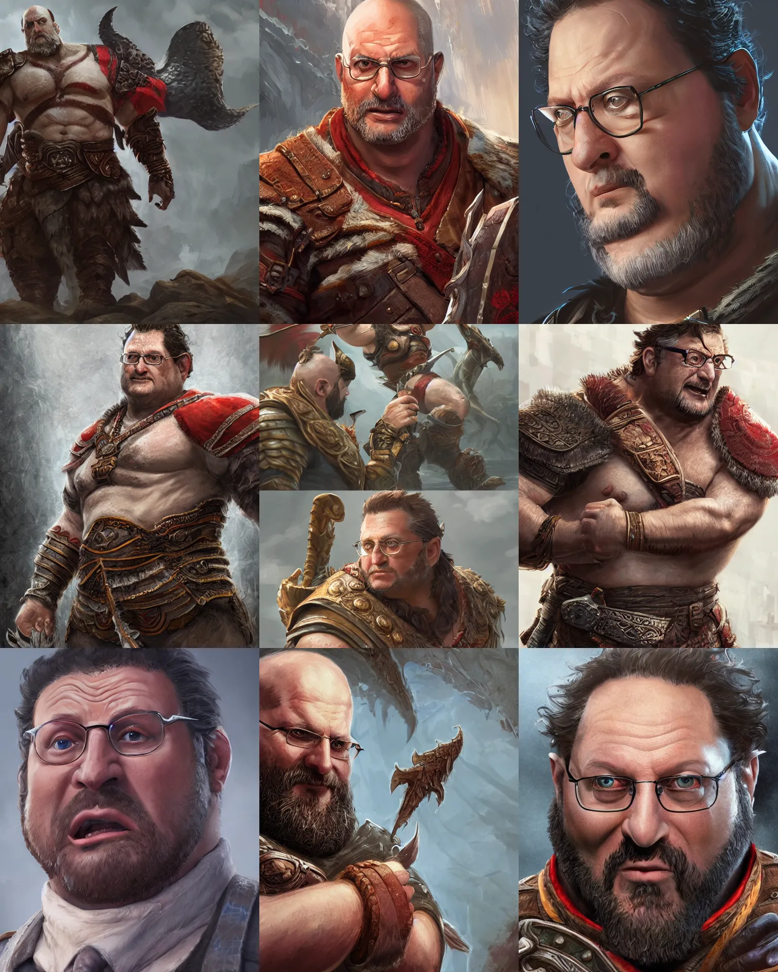 Prompt: a highly detailed illustration of wayne knight in god of war, intricate, elegant, highly detailed, centered, digital painting, artstation, concept art, smooth, sharp focus, league of legends concept art, wlop, seinfeld, newman