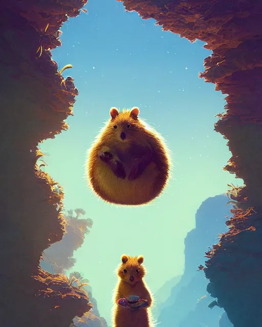 Image similar to highly detailed surreal vfx portrait of a joyful quokka, stephen bliss, unreal engine, greg rutkowski, loish, rhads, beeple, makoto shinkai and lois van baarle, ilya kuvshinov, rossdraws, tom bagshaw, alphonse mucha, global illumination, detailed and intricate environment