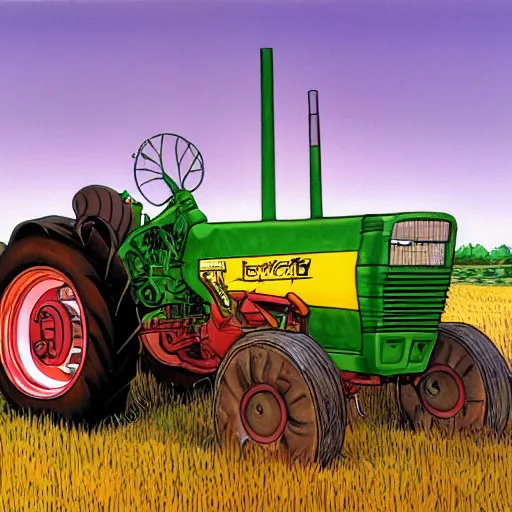 Prompt: a pig driving a tractor, painted by Larry Elmore