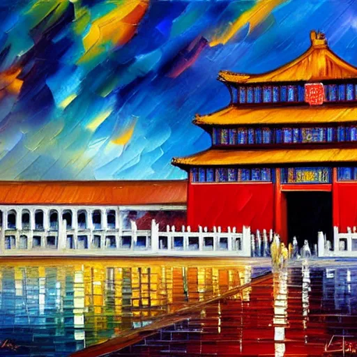 Prompt: a paint of the Forbidden city by leonid afremov.