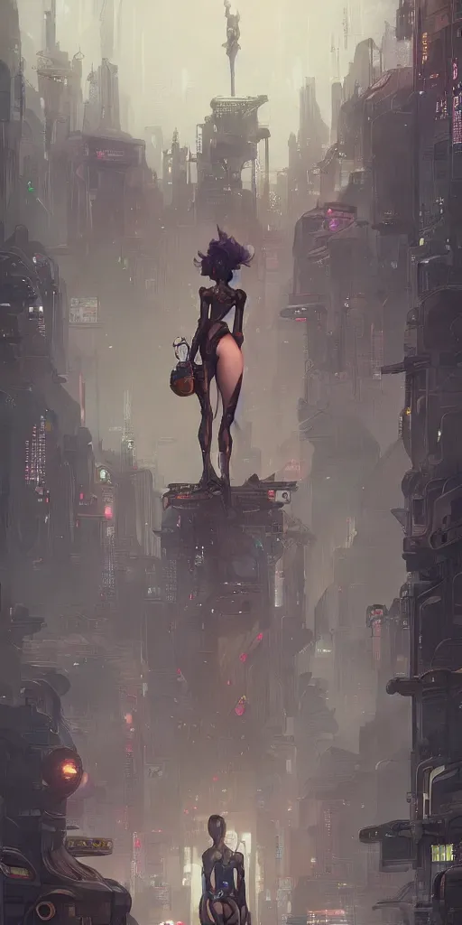 Prompt: a detailed concept art of a single woman against the background of an cyberpunk city , artstation, by Peter Mohrbacher, Art Nouveau, sophisticated, Unreal engine, intricate