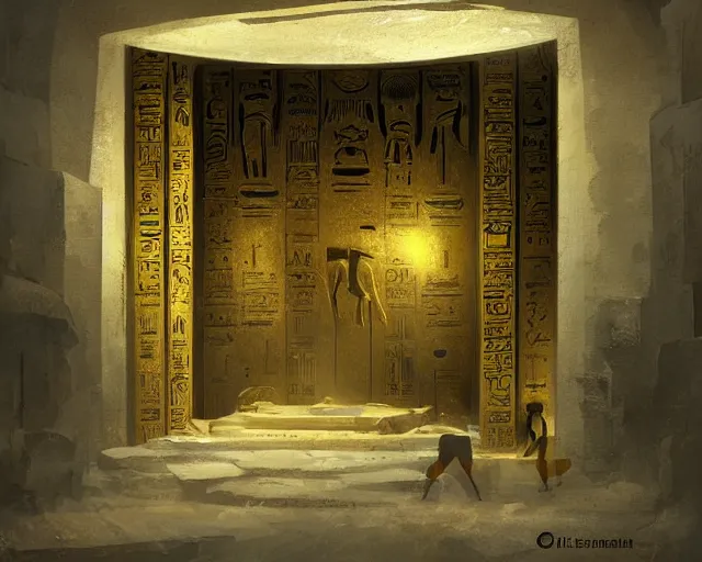 Image similar to a bank vault full gold ingots in the style of ancient egypt, art by greg rutkowski and artgerma, concept art design architecture