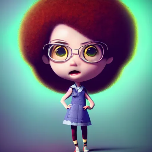 Image similar to an epic chibi comic book style portrait painting of a female bob ross, character design by mark ryden and pixar and hayao miyazaki, unreal 5, daz, hyperrealistic, octane render, cosplay, dynamic lighting, intricate detail, cinematic