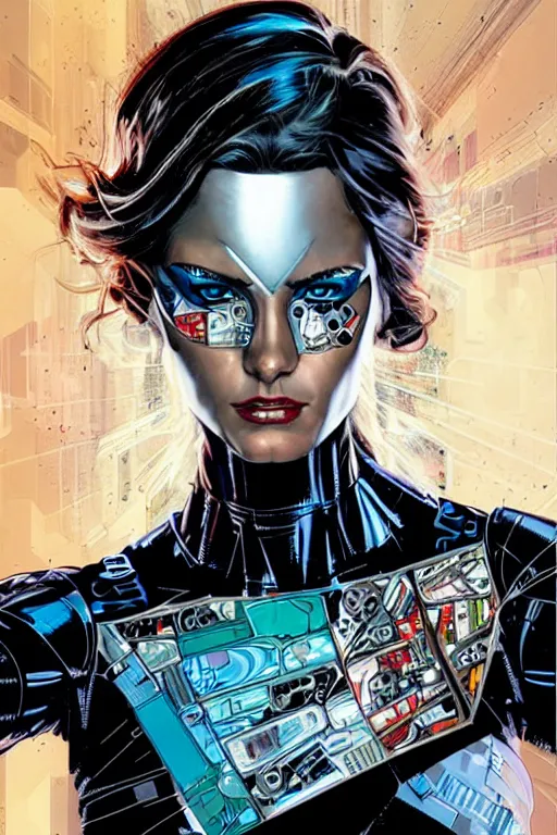 Image similar to a portrait of a beautiful cybernetically enhanced woman, by marvel comics and sandra chevrier