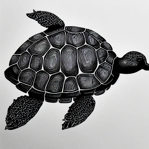 Image similar to turtle duck hybrid, black ink on paper, trending on artstation, beautiful, intricate, detailed