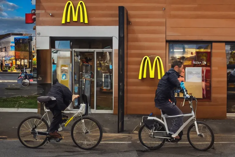 Image similar to cyclist in mcdonalds toilet eating donuts and drinking yerba mate