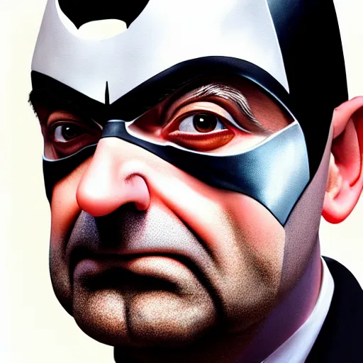 Prompt: hyperrealistic mixed media high resolution painting of (Rowan Atkinson) disguised as !!Batman!!, stunning 3d render inspired art by Jamie Salmon and István Sándorfi and Greg Rutkowski, perfect facial symmetry, dim volumetric lighting, 8k octane beautifully detailed render, full body shot, post-processing, extremely hyper-detailed, intricate, epic composition, highly detailed attributes, highly detailed atmosphere, cinematic lighting, masterpiece, trending on artstation, very very detailed, masterpiece, stunning, flawless completion, lifelike texture, perfection,