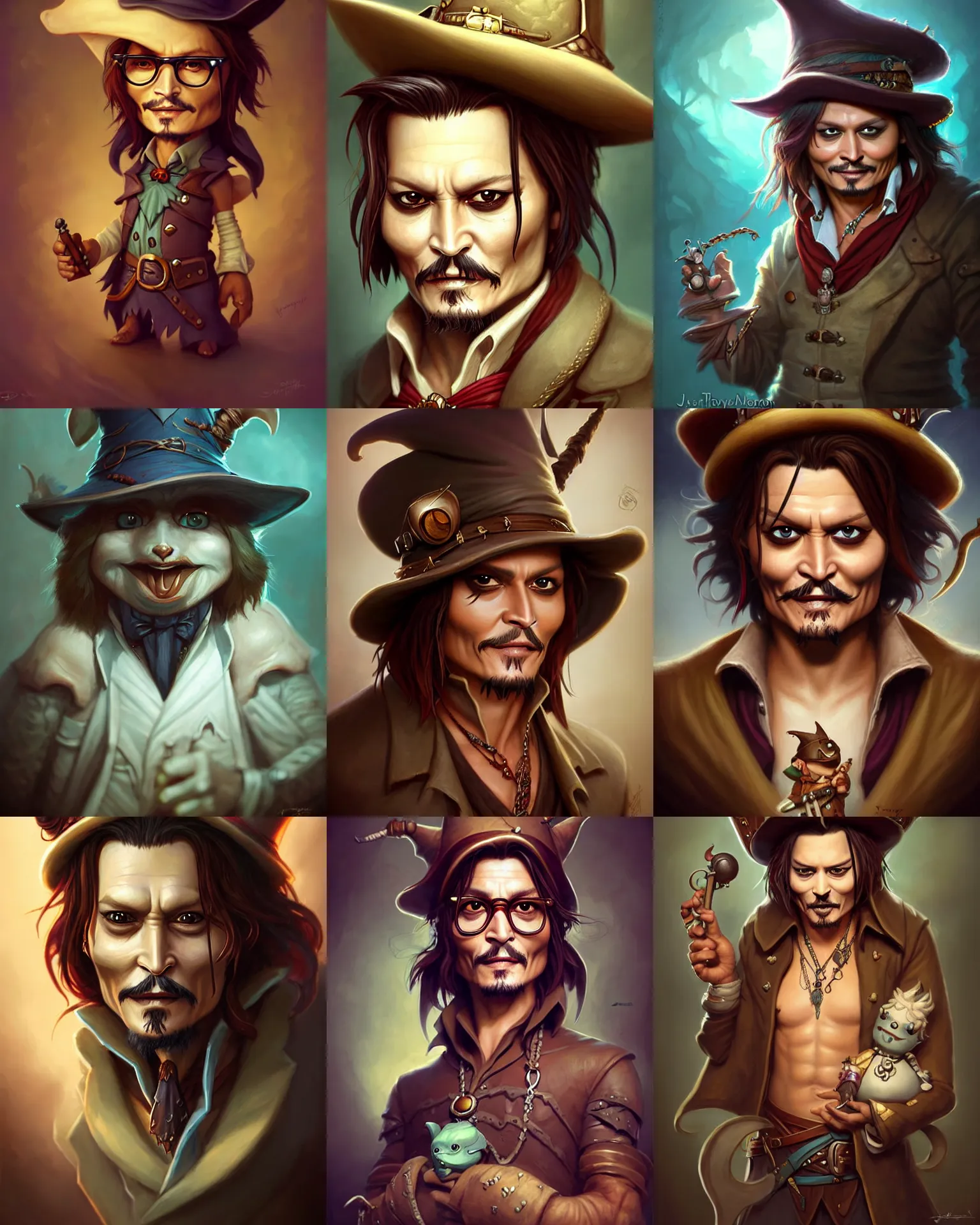 Prompt: cute little anthropomorphic johnny depp cute and adorable, pretty, beautiful, dnd character art portrait, matte fantasy painting, deviantart artstation, by jason felix by steve argyle by tyler jacobson by peter mohrbacher, cinema