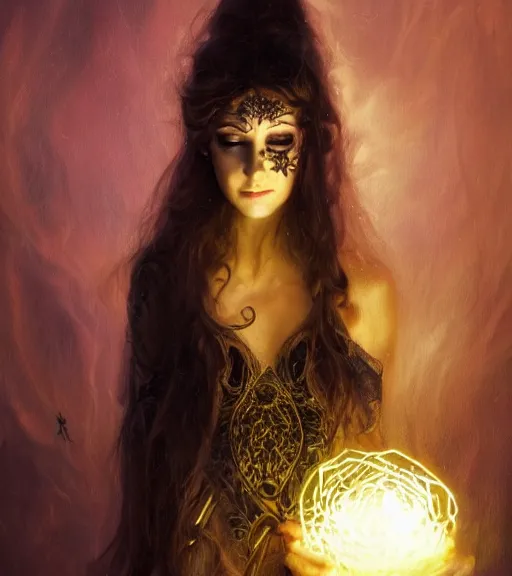 Image similar to lightpainting, diffuse lighting, fantasy, intricate wiccan facial lightpainting, elegant light, highly detailed, lifelike, photorealistic, artstation, concept art, smooth, sharp focus, art by john collier, albert aublet, krenz cushart, artem demura, michael bosanko