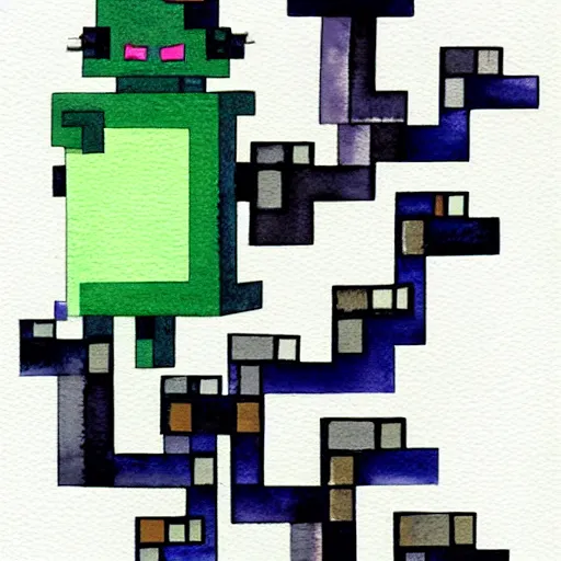 Prompt: watercolor painting of missingno, the glitch pokemon. art by ken sugimori
