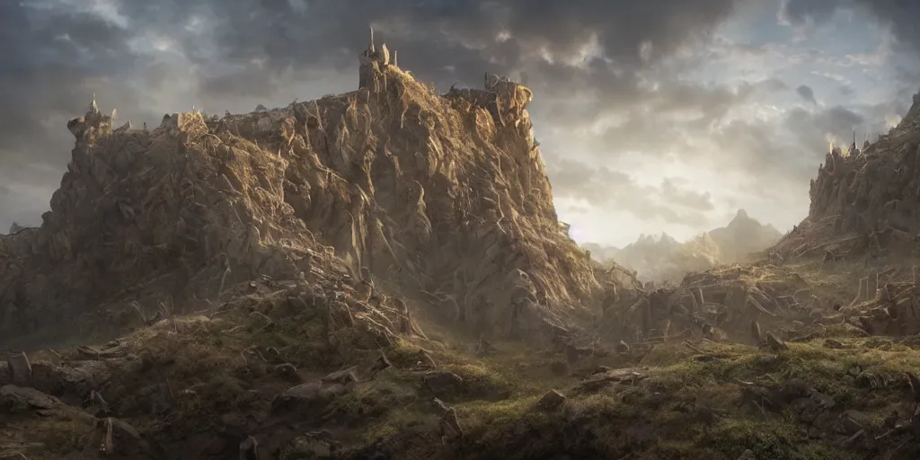 Image similar to beautiful matte painting of a giant wall by weta workshop 8 k, cinematic dramatic atmosphere, dramatic lighting