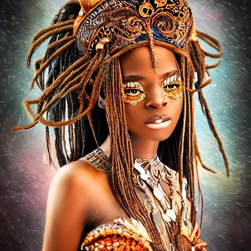 Image similar to professional photograph portrait of African Elvin fantasy princess, intricate complexity, manga styling, intricate complexity, subsurface scatter, drum scanner, 8k render