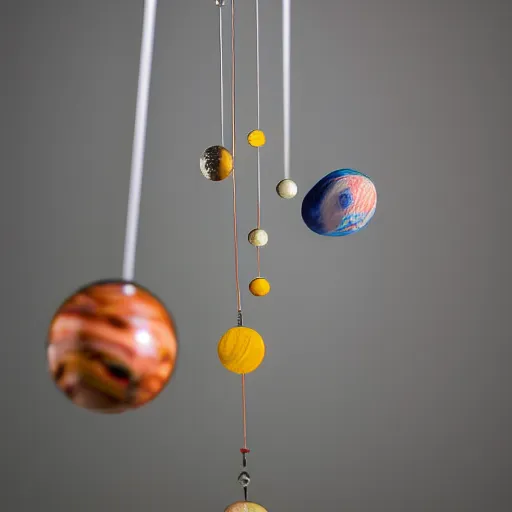 Image similar to a kinetic sculpture of this solar system hanging from horizontal line, orrery, canon 5 d 5 0 mm lens, papier - mache, studio