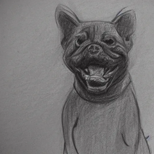 Prompt: expressive charcoal sketch of a happy dog