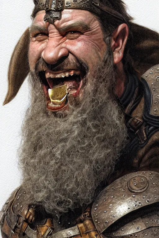 Prompt: head and shoulders portrait of a dwarf adventurer, mouth scar, grandfatherly, veteran, leather armor, male, high fantasy, d & d, by donato giancola, face details, extremely detailed, digital illustration