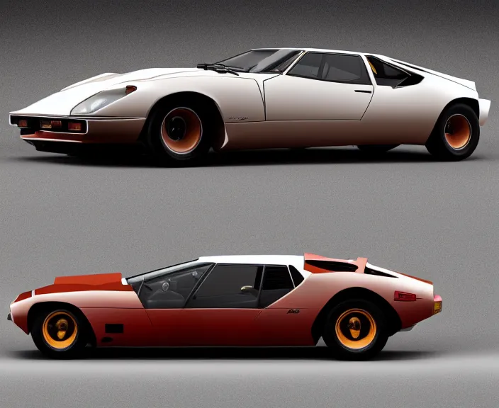 Prompt: a detailed combination of a lamborghini countach and a jaguar e - type and datsun 2 4 0 z, concept photo, round headlights, 8 k, highly detailed, dramatic lighting