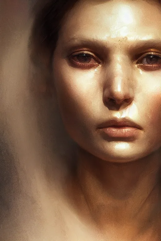 Image similar to Babylonian woman, close-up portrait, poor, intricate, elegant, volumetric lighting, scenery, digital painting, highly detailed, artstation, sharp focus, illustration, concept art, ruan jia, steve mccurry and Irakli Nadar