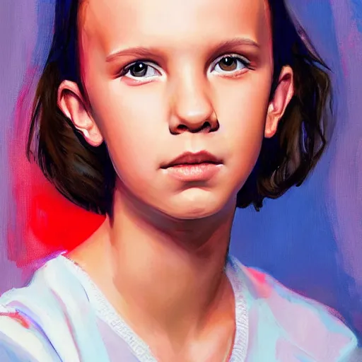 Image similar to Millie Bobby Brown portrait oil painting by zeenchin and ericanthonyj