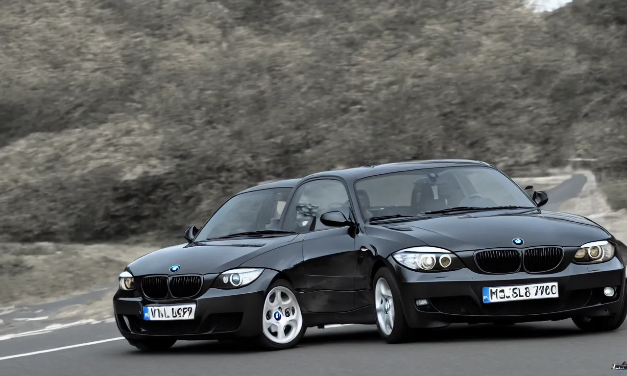 Image similar to beautiful black bmw 2 0 0 3 driving on the road uhd 4 k colors