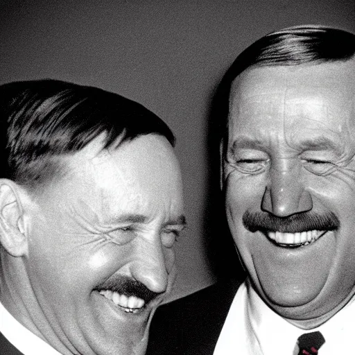 Image similar to “Very photorealistic photo of Hitler and Joe Biden laughing together, award-winning details”