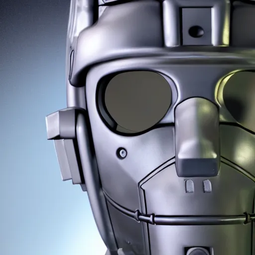 Prompt: close up realistic cyberman with half of his mask broken off showing david tennant, digital artcinematic lighting, render, fantasy