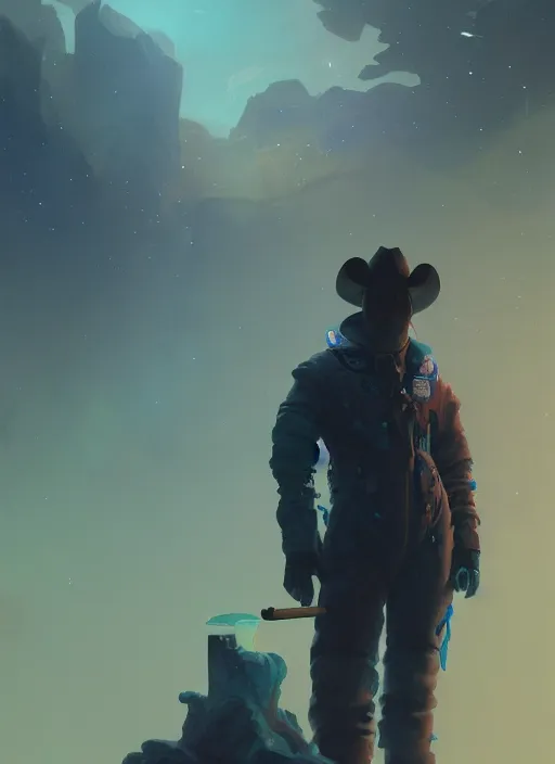 Prompt: The Space Cowboy standing outside of a space station smoking his cigar, extremely detailed digital painting, in the style of Fenghua Zhong and Ruan Jia and jeremy lipking and Peter Mohrbacher, mystical colors, rim light, beautiful Lighting, 8k, stunning scene, raytracing, octane, trending on artstation